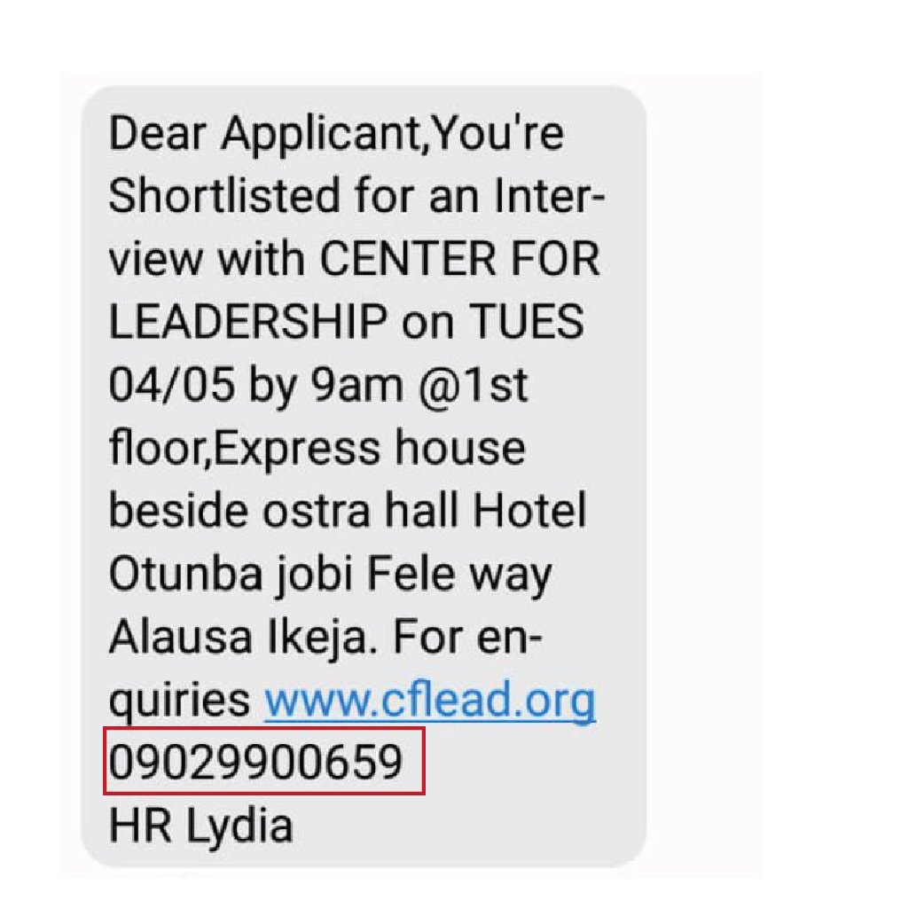 Fake jobs SMS example 2